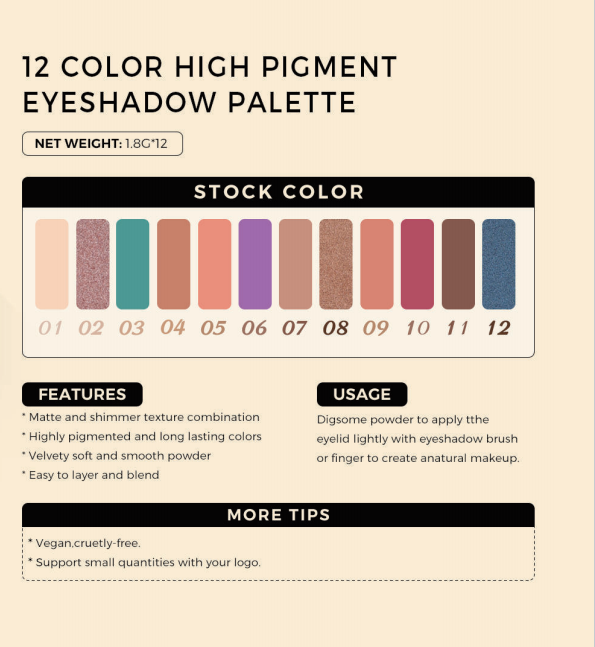 12 Color High Pigment Eyeshadow Palette - 图片 2